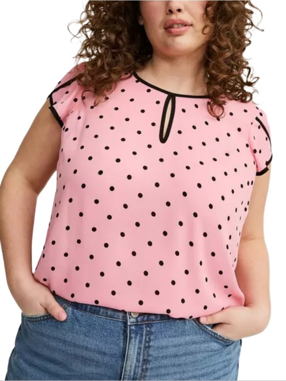 Torrid Georgette Tulip Sleeve Blouse In Pink And Black Polka Dot Pattern Size 0